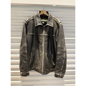 Eddie Bauer Distressed Faded Black Leather Jacket Mens XL Tall Vintage zip coat